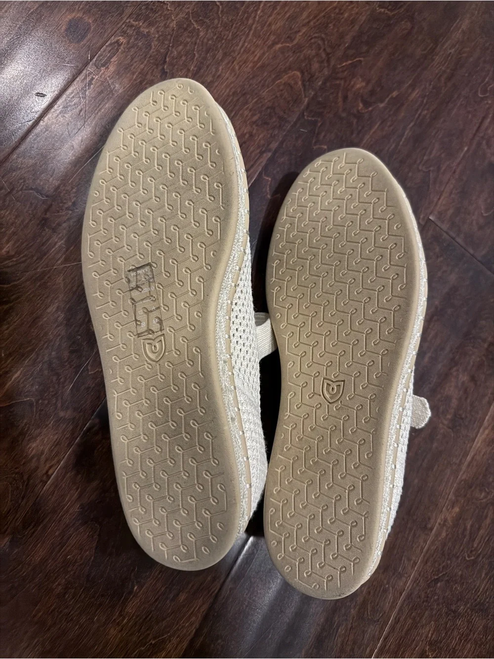 Rothy's Cream Woven Mary Jane Flats with Gold Buckle